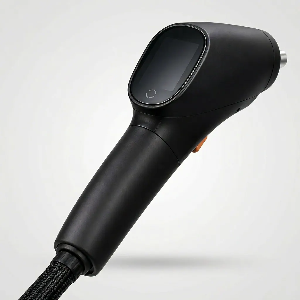 World Cryo device — three-quarter back view with braided cable